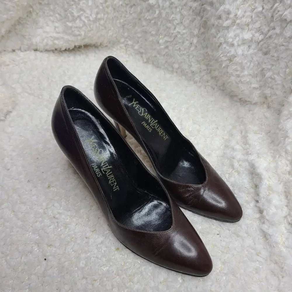 Yves Saint Laurent‎ Vintage Chocolate Brown Leather Pumps sz 7.5 S